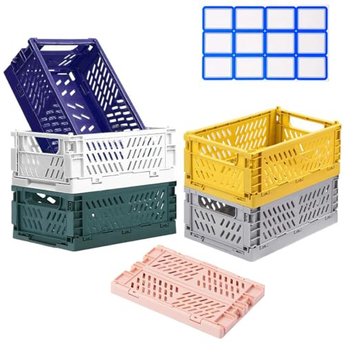 Sliva Klappbox, 6 Stück Klappkiste Aufbewahrungskorb Tragbar Aufbewahrunskisten Bunt aufbewahrungskiste Geeignet für Küche, Bad, Büro, Schlafzimmer, Klassenzimmer (15 x 10 x 5.8cm)