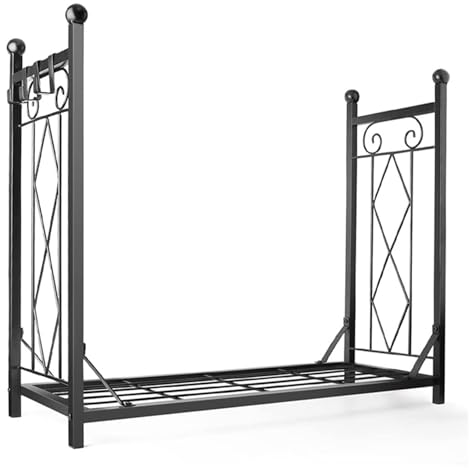 Kaminholzregal Holzwiegen 92cm Großes Metall-Brennholzregal für Den Kamin, Antiker Holzscheithalter, Außenfeuerstellenregal für Hinterhofdeck, Schwarz
