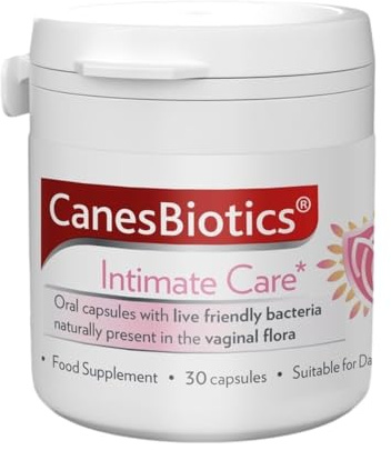 Canesten CanesBiotics, Oral Capsules with Live Friendly Bacteria Naturally Present in The Vaginal Flora, 4 Billion Live Cultures, Vitamin B2, Food Supplement, 30 Capsules