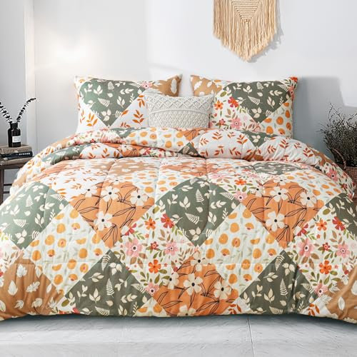 Whale Flotilla Couette 200 x 200 cm, Couette Couverture Respirante et Super Douce pour 4 Saisons avec 2 Taies d'oreiller, pour lit 2 Personnes, Carreau Orange