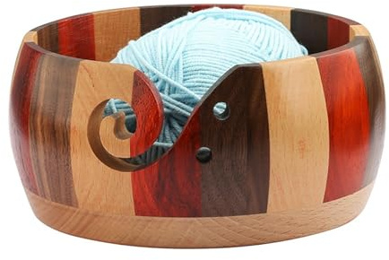 AMZTEMU Garnschale für wolle, Wollschale garnschale, Wollknäuelhalter, all-in-one wooden yarn bowl - multifunctional knitting tool ohne Deckel -drei-farbig(15 * 8cm)