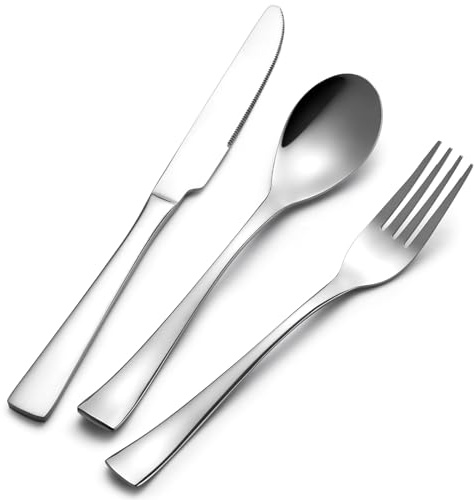 RISON-Titanium Set de Couverts de Table en Titane 3 Pièces, Service de Table Ménagère Comprenant Cuillère, Couteau, Fourchette, Élégant Couteaux de Table, Lave-vaisselle