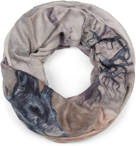 styleBREAKER Damen Loop Schal Hirsch Tierprint Geometrisch | 89x91 cm Maß, 2-mal eng um den Hals wickelbar, weiches kratzfreies Gewebe für Frühling und Herbst, abstraktes Natur-Motiv.