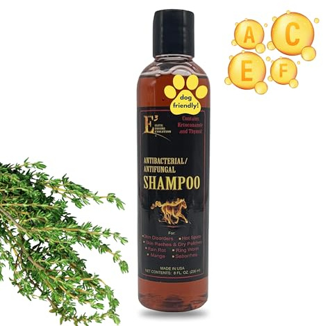E3 Antifungal Ketoconazole and Thymol Skincare Shampoo for Horses and Dogs - Relieves Itching, Irritation, and Skin Infections - Fortified with Nano Vitamins A, C, E & F (8 oz)