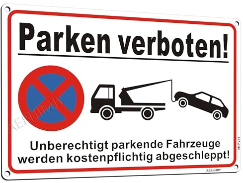 L Parken Verboten Schild Aluminium Reflektierend 20×30 cm Parkverbotsschilder Metall Parken Verboten Schilder Kostenpflichtig Abschleppen, UV-beständig, Wasserfest, Rostfrei, mit Bohrlöcher, Weiß