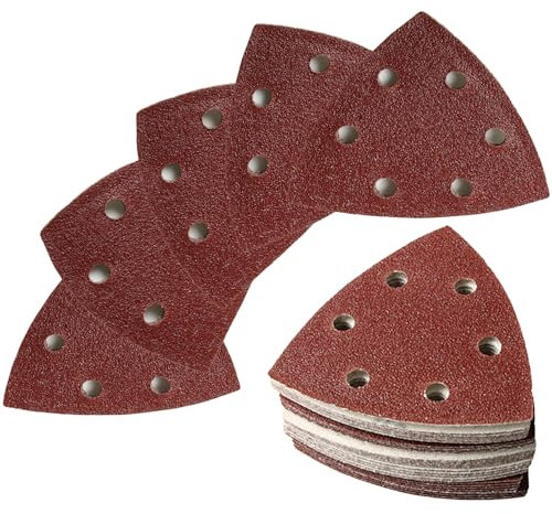 Alppihym Set di carta vetrata triangolare da 100 pezzi 93 mm - 5 grane (60/80/120/180/240) 20 pezzi ciascuno - Carta vetrata in per levigatrice a delta - per legno, metallo, gesso, fibra di vetro