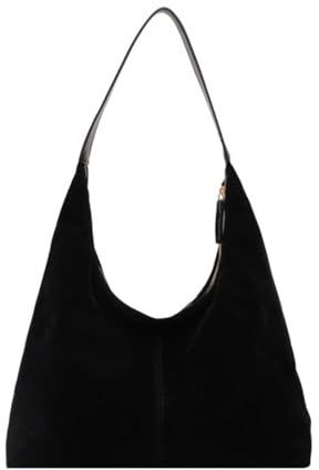 Borsa Tote in Pelle Scamosciata per Donne - Grande Hobo Morbida a Mezzaluna con Tracolla