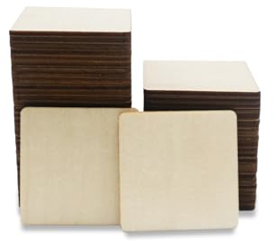 120 Stück 4x4cm Quadrate Holzscheiben zum Basteln Holzplättchen | Unbehandelt Kleine Holz Quadrate, Quadratisch Holzplatten für DIY Malen Handwerk
