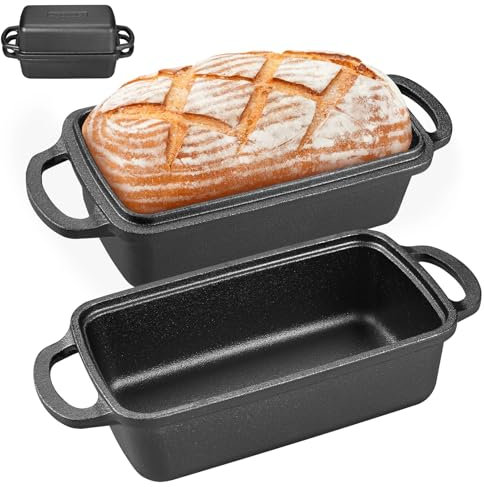 Apatiner 2 in 1 Cast Iron Bread Pan with Lid, Durable Loaf Pans for Baking Homemade Sourdough and Meatloaf, Bread Oven Cast Iron Cookware, Bread Loaf Pan, Sourdough Baking Pan