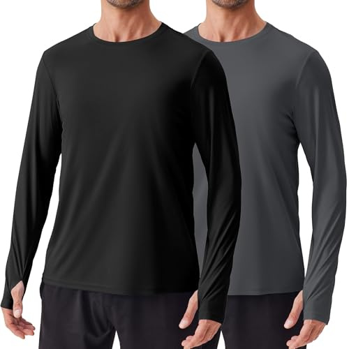 PINSPARK - Pack de 2 Camisetas de Manga Larga para Hombre con protección Solar UV UPF 50+ para Surf, natación y Running