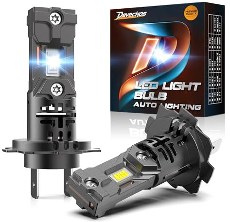 DeveChos Lampadine H7 LED 100W: 26000LM, Luce Bianca Fredda 6000K, Design Mini 1:1 per Auto e Moto, Sostituzione Alogena, Senza Adattatore, Confezione da 2