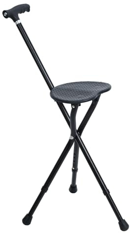 Fukursul 440 lbs Capacity Folding Cane with Light & Seat, Adjustable Height Walking Stick for Seniors, Heavy Duty Alloy Crutch Chair with Magnetic Therapy Stone for Enhanced Comfort black 1