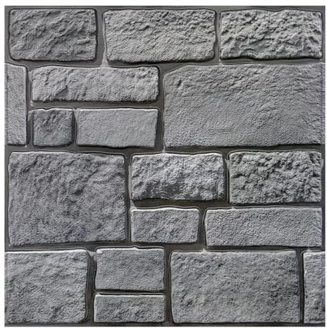 COMSTICKC Panneaux Muraux 3D Adhesif Pierre, 10 Pièces, 30x30 cm | Noir Fausse Brique Murale PVC, Revêtement Mural 3D Adhésif Imitation Pierre pour Salon, Chambre