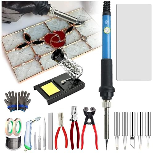 HUTRADE Buntglas-Set, Buntglas-Starter-Werkzeug-Set (23-teilig) Glasschneider-Werkzeug und Lötkolben-Set professionelles, einfaches DIY-Glas- und Mosaik-Werkzeug-Set für Glas