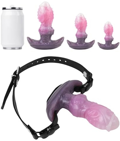 SAHOOSAFETY Bâillon-bouche en forme de pénis monstre, 3 tailles, réglable, avec gode en silicone, plug anal, plug anal, SM, jouets sexuels érotiques for couples, femmes et hommes(S)
