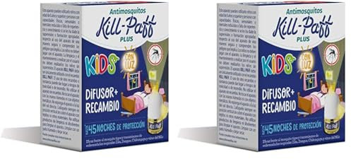 KILL-PAFF KIDS |Insecticida Eléctrico |Antimosquitos |Eficaz Contra Mosquito Tigre y Transmisores de Enfermedades Tropicales |Sin Olor|45 Noches de Protección |Contenido: 1 Dif + 1 Rec (Paquete de 2)