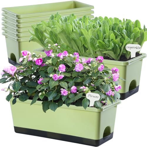 Oliz Blumenkasten für Fenster, 43,2 cm, rechteckig, mit Ablauflöchern und Tabletts, Gemüse-Pflanzgefäße für Fensterbank, Terrasse, Garten, Balkon, Haus, Veranda, Hof, Innen- und Außenbereich, Hellgrün