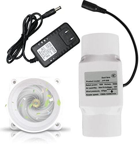 RWSXY 2” 50 mm, Ventola di Scarico in Linea, 12 V, 18 W, Ventola di circolazione dell'Aria, Ventola di aspirazione dei fumi per Cucina, Tenda da Coltivazione, soffitta