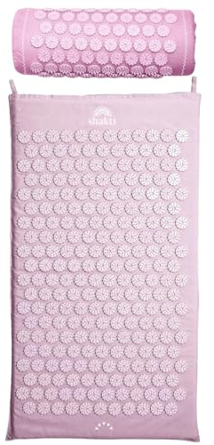 ShaktiMat [L'original] Tapis + Coussin Acupression - Soulage douleur dans le Dos, Pieds, Nuque, Jambes - Améliore circulation sanguine & Sommeil - Coton Biologique - Fabrication éthique - Rose