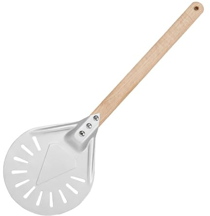 7 Perforated Pizza Turning Peel - Non-Stick Aluminum Pizza Paddle with 40cm/16 Detachable Wooden Handle | Professional Pizza Shovel for Stone Oven, Grill & Baking (Suitable for Homemade Pizzas)