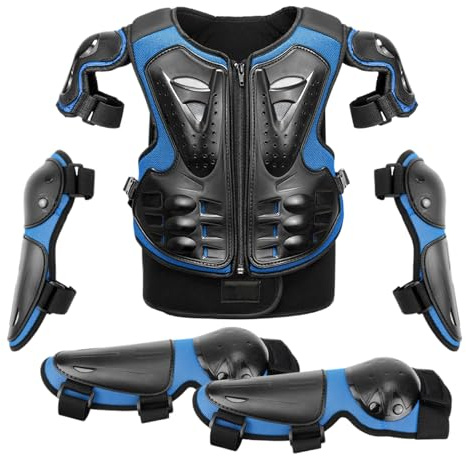 Giacca protettiva da moto – 5 pezzi abbigliamento da motocross per bambini, attrezzatura da ciclismo per bambini con ginocchiere, gomitiere, protezione toracica per gare, sport all'aria aperta