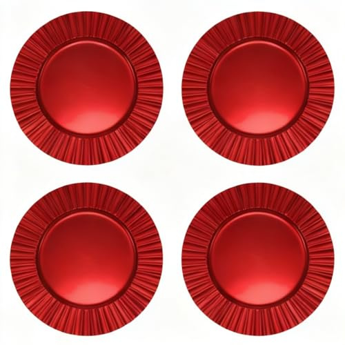 Area illumina Sottopiatto Decorativo, Set da 4 o 6 pezzi, 33 cm, Bordo Ondulato, Lucido, Rosso o Oro, Riutilizzabile,ideale per matrimoni, Natale e altre ricorrenze (4, Rosso)