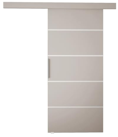 Mirjan24 Schiebetür Pikano III 70 mit Selbstschließer (Cashmere) | Komplettes Schiebetür-Set mit Aluminiumgriff, Bodenführung und horizontalen Zierstreifen, links oder rechts montierbar