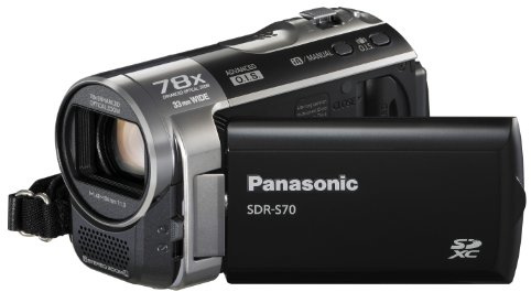 Panasonic SDR-S70 Camcorder - Black (SD Card compatible, x78 Enhanced Optical Zoom, Wide Angle Lens)-Renewed (Renewed)