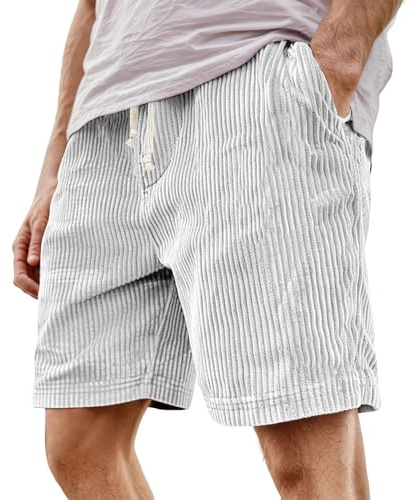 Generico Corduroy Pantaloncini Corti da Uomo per Il Tempo Libero Estivo in Cotone Casual con Vita Elasticizzata e Tasche Coulisse S-5XL