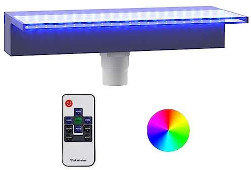 Elemento a cascata in acrilico, 45 cm, con LED RGB, decorazione da giardino per laghetto e piscina, con telecomando, risparmio energetico, ideale per terrazza, balcone e soggiorno, flusso d'acqua