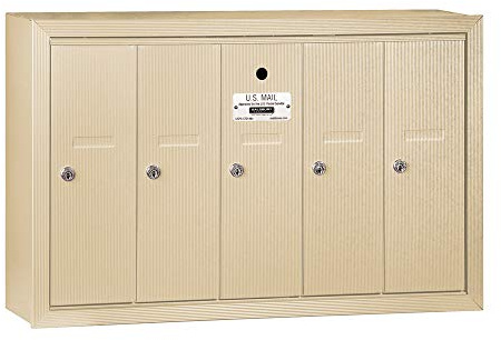 Salsbury Industries 3505SSU Surface Mounted Vertical Mailbox with USPS Access and 5 Doors, Sandstone