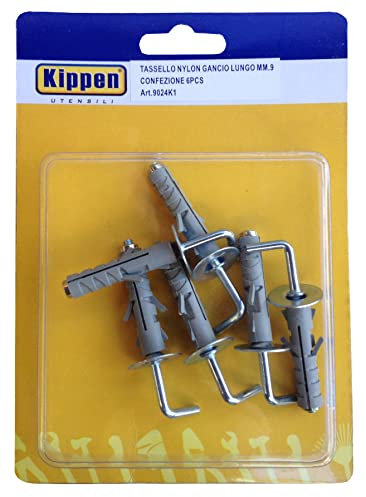 kippen 9024K1 Kit Composto da 6 Tasselli per Fissaggio ad Espansione da mm.9 con Gancio Lungo
