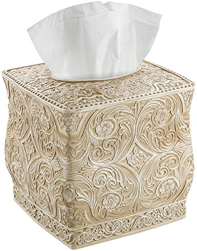 Creative Scents Victoria Tissue Box Cover Square – Beige Tissue Holder for Bathroom - Decorative Tissue Box Holder with Durable Bottom Slider - Boho Bathroom Decor