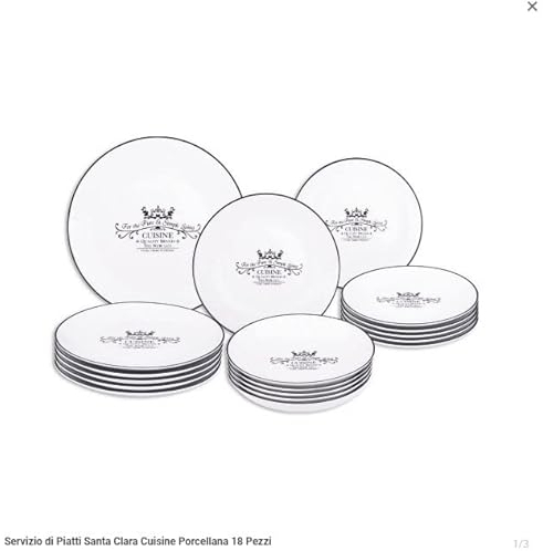 Santa Clara Vajilla Completa 18 Piezas de Vidrio Templado, Incluye 6 Platos Llanos de 23,5 cm, 6 Platos Hondos de 21 cm y 6 Platos de Postre de 19 cm, Colección Cuisine