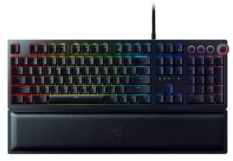 RAZER HUNTSMAN ELITE: Opto-Mechanical Switch - Multi-Functional Digital Dial & Media Keys - Leatherette Wrist Rest - 4-Side Underglow - Gaming Keyboard (Renewed) | Opto-mechanical switches, Digital dial and media keys, Leatherette wrist rest, 4-side underglow