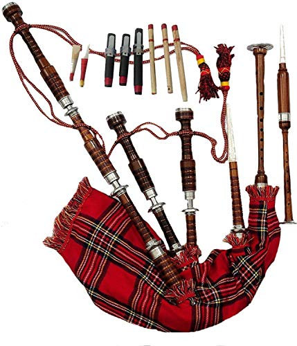 Schottischer Great Highland Dudelsack aus Palisander, natürliche Silberhalterungen mit Hartschalenkoffer und Anleitungsbuch