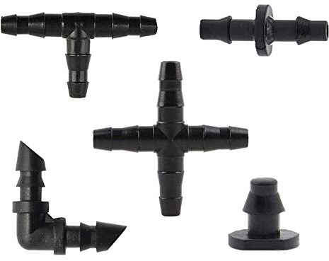 Kalolary Kit di raccordi per irrigazione, connettori spinati per irrigazione a goccia per tubi da 1/4 di pollice per tubi da fiori e ortaggi da giardino e prato