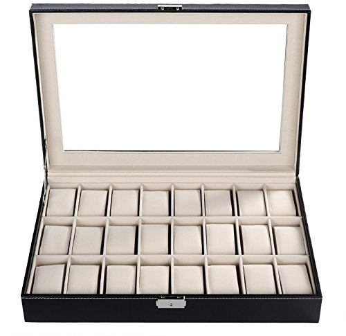 CARSGE Uhrenkasten Uhrenbox Uhrenetui für 20/24 Uhren Uhrenkoffer, Noble mit weicher Haptik (24)