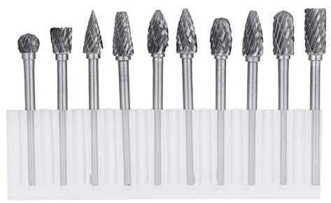 10 Hartmetall Fräsersatz, Doppelschnitt 3 mm (1/8 Zoll) Schaft 6 mm (1/4 Zoll) Wolframcarbid fräser für Die Grinder Metall Holzschnitzerei Polieren Gravieren Bohren