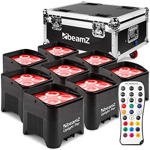 BeamZ BBP94 LED Uplight LED Par Strahler, 8er Set im Ladecase, 10 x 4 Watt, Bühnenbeleuchtung Set für DJ Pult, Bühnenlicht, DMX-LAN, Partylicht Musikgesteuert, Bühnenequipment, mit Fernbedienung