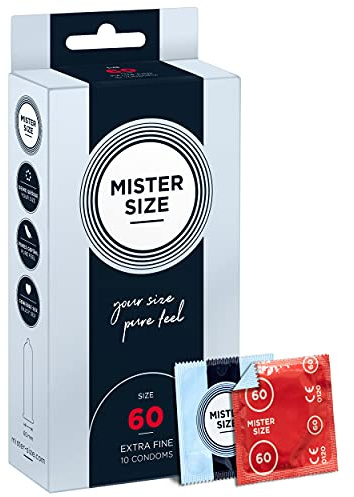 MISTER SIZE Kondome gefühlsecht hauchzart 60mm im 10er Pack/extra dünn & extra feint/Kondom aus 100% Naturkautschuk-Latex in deiner Größe L - XL/natural feeling 10er Condome Packung