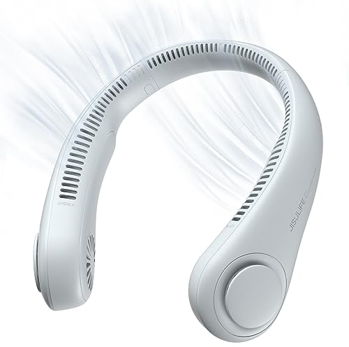 JISULIFE Tragbarer Nackenventilator, Hals-Ventilator ohne Flügel, 5 Geschwindigkeiten, 4000 mAh Batteriebetriebener tragbarer persönlicher Ventilator, Geschenk für Frauen und Männer - Grau