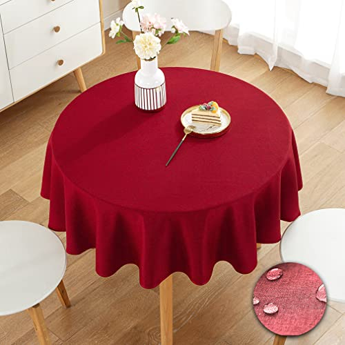 Pahajim Tischdecke Abwaschbar Rund Tischdecke Baumwolle Leinen Einfacher Stil Tischdecke Outdoor Wetterfest Tischdecke Boho für Wohnzimmer, Biertisch, Garten(Rot, 135 x 135 cm)