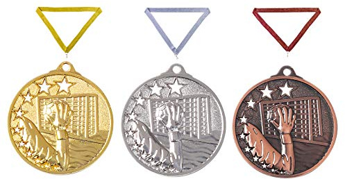 Henecka Medaille Handball, Medaillen mit Wunschgravur, inklusive Halsband, wählbar in Gold, Silber, Bronze, oder als 3er-Serie (Silber)