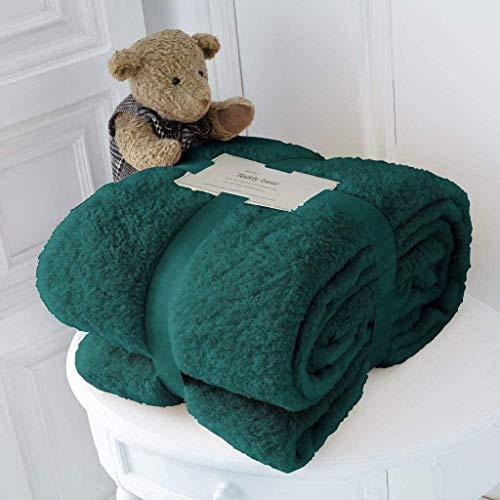 Teddy Fleece Throw Blanket Warm Soft Luxury Cuddly Sofa Bedspread Travel Throw (Emerald Green, Double - 150 X 200cm)