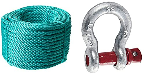 CORDERIES TOURNONAISES 03875 - Corde Polypropylène - 50 m - Haute resistance - Ø 14 mm - Vert & 04719 Manille lyre 2t