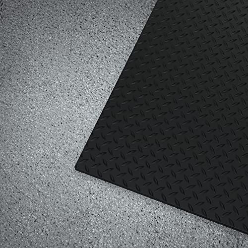 Workforce Vinyl Diamond Plate Commercial Grade Matting, Heavy Duty Floor Mat for Garages, Industrial Facilities, and High-Traffic Areas, 1/8 x 36 x 10', Black