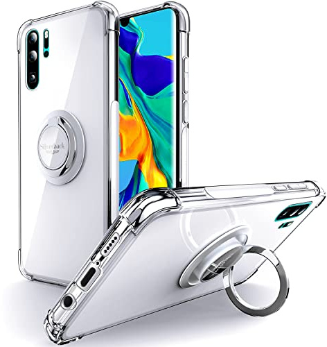 Silverback Hülle für Huawei P30 Pro mit 360° Ring, Transparent | Ring Halter Handyhülle, TPU Cover, Stoßfester Stoßfänger Schutzhülle, Weiche Dünn Case