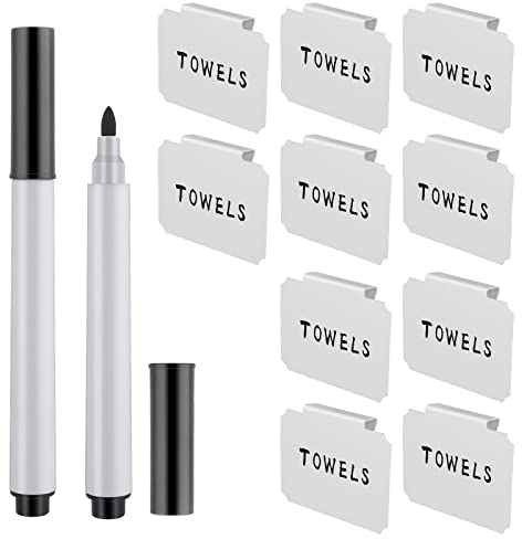 Abeillo 12 Stück/Set Etikettenhalter Clip, PVC Korb Etiketten, Etikettenhalter Abnehmbare Clips Etiketten für Aufbewahrungsbehälter Organisationsbox Lagerung Körbe (10 Weiß Clip, 2 Schwarzer Stift)