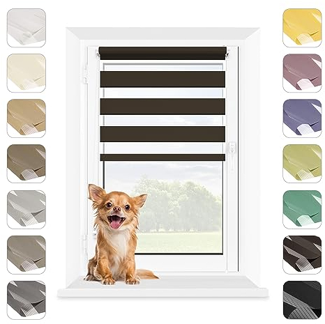 MARDOM Rollos für Fenster Ohne Bohren, Duo Rollo Tag und Nacht, Rollo Ohne Bohren, Doppelrollo Klemmfix Ohne Bohren, Fensterrollo Innen, Jalousien (Braun, 42.5x215 cm (Stoffbreite: 38.5)